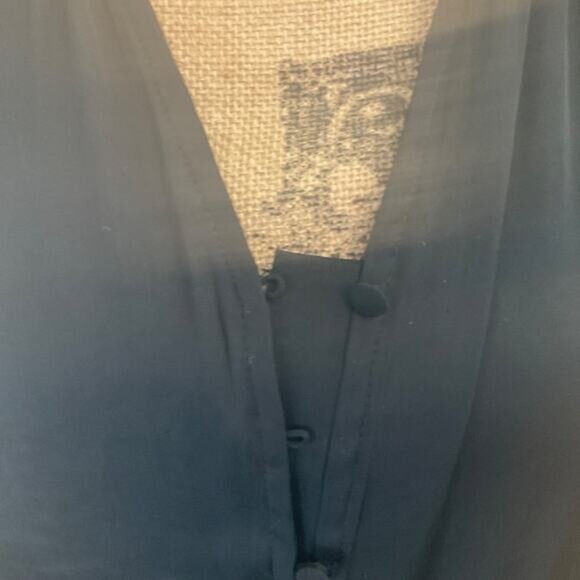 Anthropologie Current Air Black  wide leg jumpsuit pants  pleated ruched v neck - Picture 14 of 15